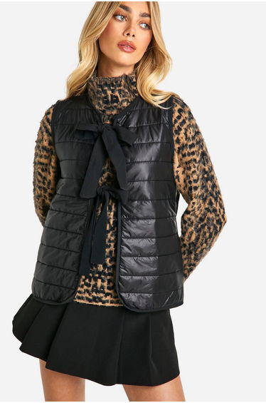 Bow Detail Padded Gilet - black