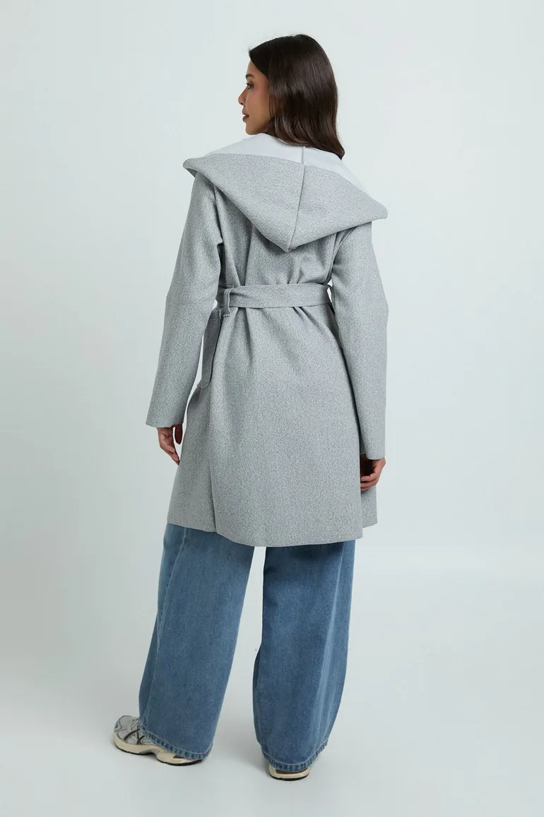 Hooded Wool Look Coat - grey - 1