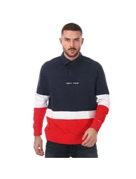 Men's Tommy Hilfiger Colour-Blocked LS Rugby Polo Shirt in Red