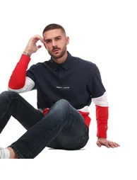 Men's Tommy Hilfiger Colour-Blocked LS Rugby Polo Shirt in Red - 3