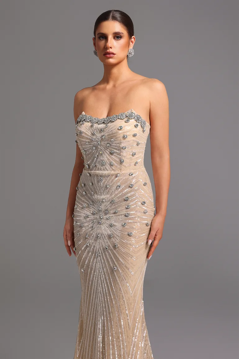 Kori Strapless Diamond Sequins Maxi Dress - 1