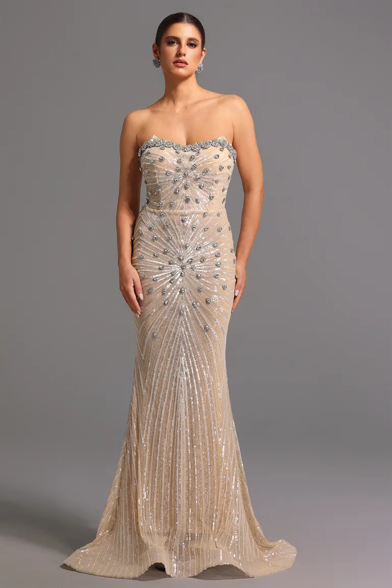 Kori Strapless Diamond Sequins Maxi Dress