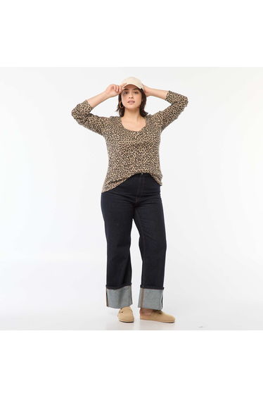 Long-sleeved ribbed T-shirt BEIGE