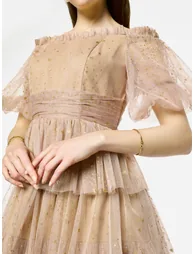 Ruffle Detail Off Shoulder Tulle Maxi Dress - 5
