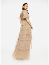 Ruffle Detail Off Shoulder Tulle Maxi Dress - 3