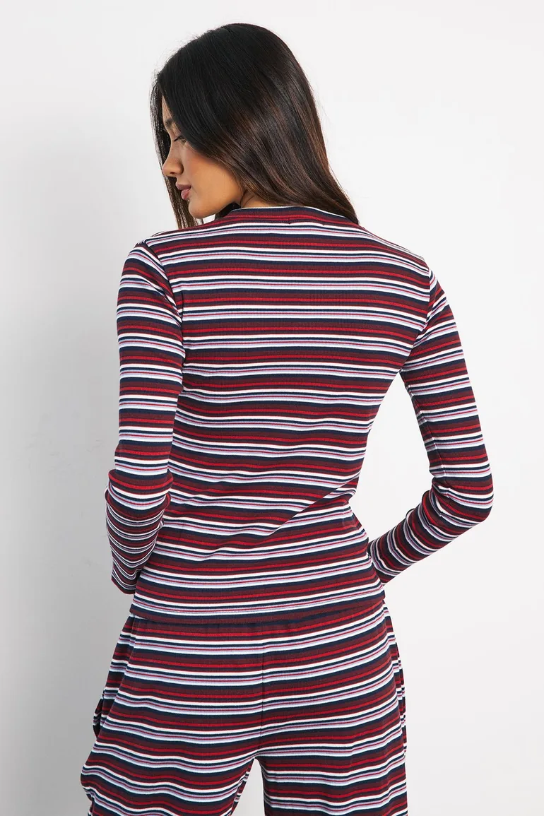 Stripe Button Through Top - navy - 2