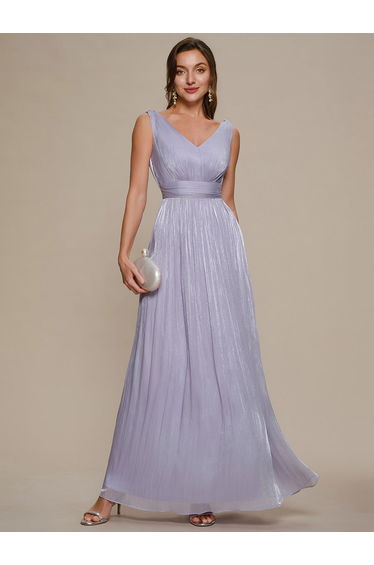 Gathered Sea-island filament fabircs Sleeveless Evening Dress