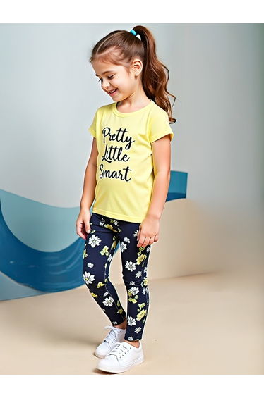 Kids 2pcs Graphic Print Short Sleeve T-Shirt and Flora Print Leggings