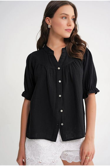 Mixray Linen Blend Short Sleeve Buttoned Shirt