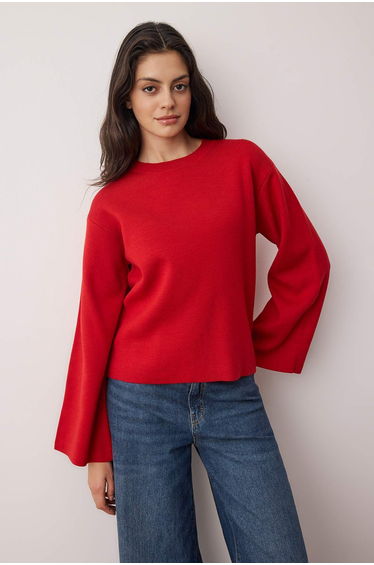 Dark red more sustainabe basic knitwear sweater