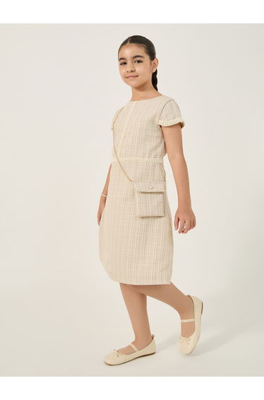 Embellished Tweed Short Sleeve Dress with Bag