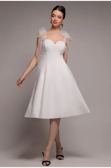 Scuba & Polka Mesh Bella Bow Multiway A-Line Midi Dress - White by Goddiva