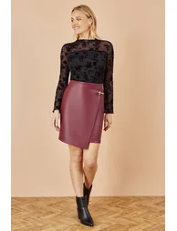 Yumi Black Flocked Floral Stretch Mesh Top With Long Sleeves