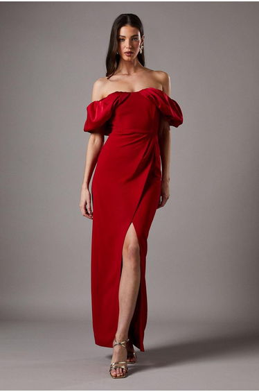 Volume Sleeve Corset Column Maxi Dress