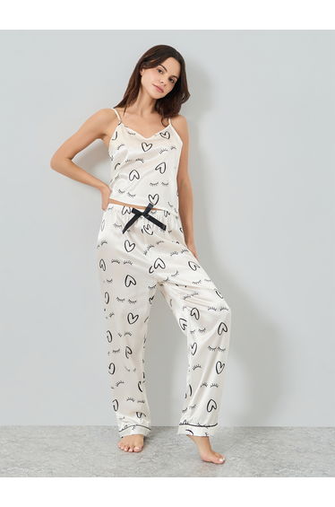 White Heart Print Cami and Pyjama Set
