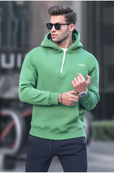 Green Zipper Hooded Sweatshirt