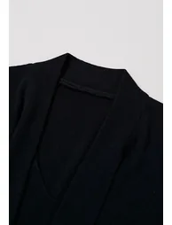 Ribbon-Tied Neckline Cap Sleeve Knit Top in Black - 3