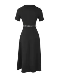 Black Button Detailed Woven Woven Dress - 1