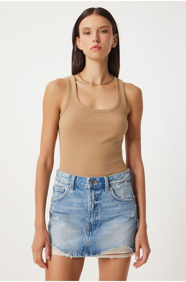 Women's Biscuit Ribbed Thick Strappy Knitted Undershirt