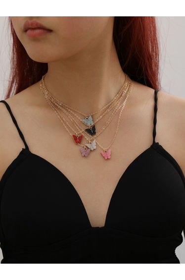 Pack of 6 - Butterfly Pendant Necklace