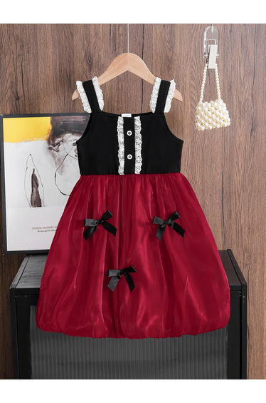 Girls Bow Detail Sleeveless Ruffled Detail Dress
