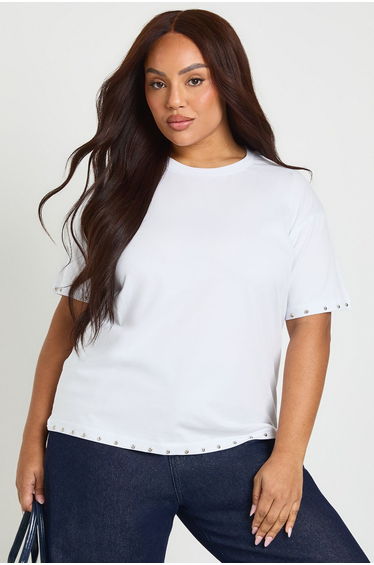 Plus Stud Detail Oversized T-shirt - white