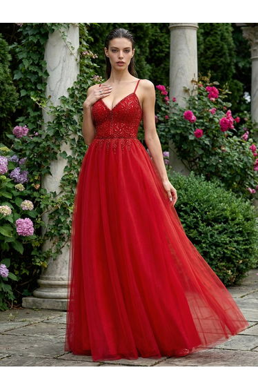 Leely Women's Elegant Spaghetti Straps Sleeveless Graduation & Prom Dresses