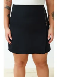Black Zipper Detailed Short Skirt - 3