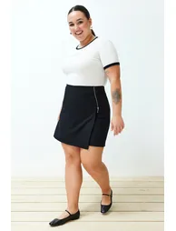 Black Zipper Detailed Short Skirt - 1