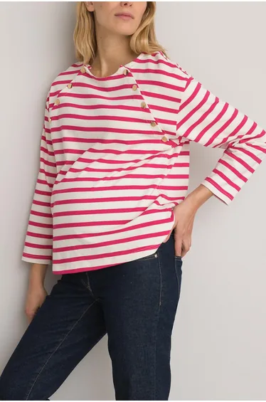Breton Striped Maternity T-Shirt in Cotton with Long Sleeves