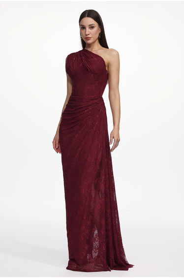 Finch Romantic Contour Sleeveless Ruched Lace Knit Maxi Dress