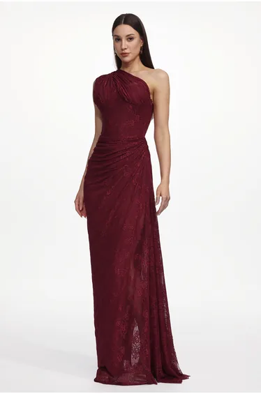 Finch Romantic Contour Sleeveless Ruched Lace Knit Maxi Dress