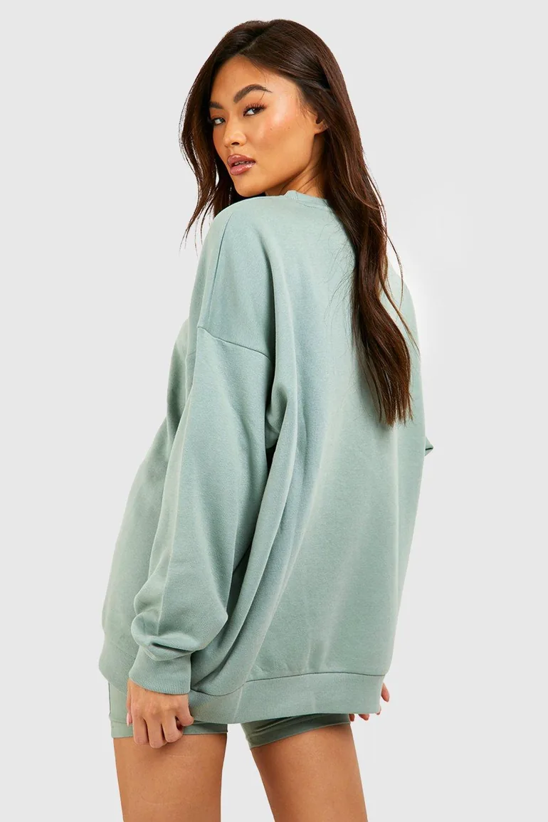Oversized Sweater And Cycling Short Set - sage - 1