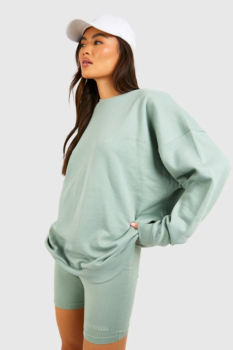 Oversized Sweater And Cycling Short Set - sage