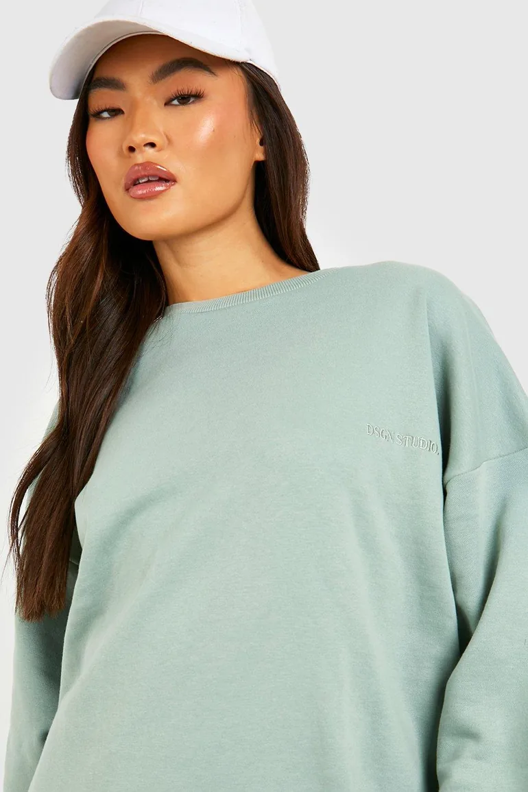 Oversized Sweater And Cycling Short Set - sage - 3