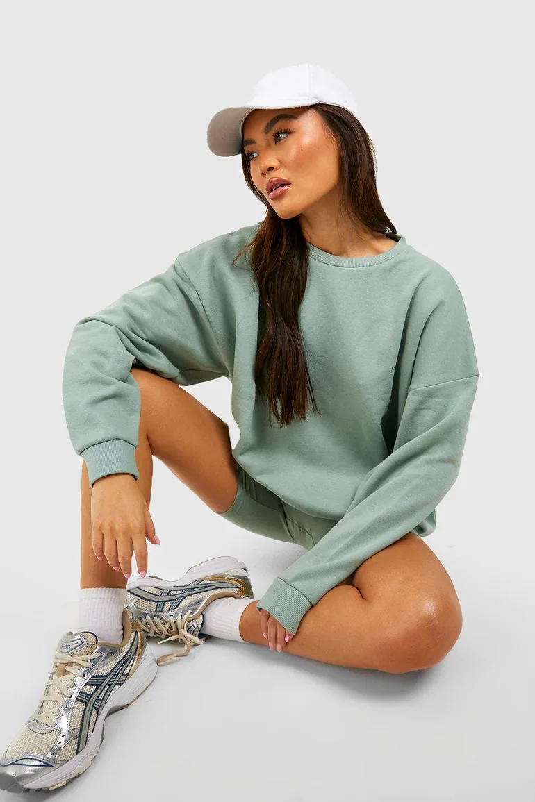 Oversized Sweater And Cycling Short Set - sage - 2