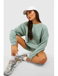 Oversized Sweater And Cycling Short Set - sage - 2