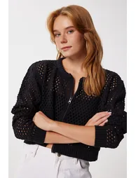 Women's Indigo Blue Openwork Seasonal Knitwear Cardigan - 1