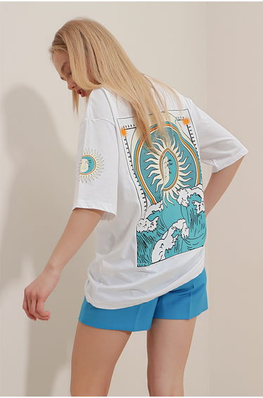 Unisex White Crew Neck Front And Back Printed Oversize Unisex T-Shirt