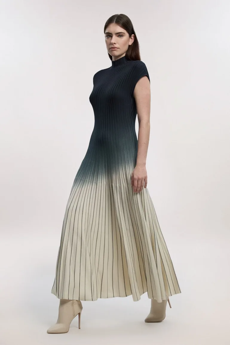 Ombre Knit High Neck Sleeveless Maxi Dress