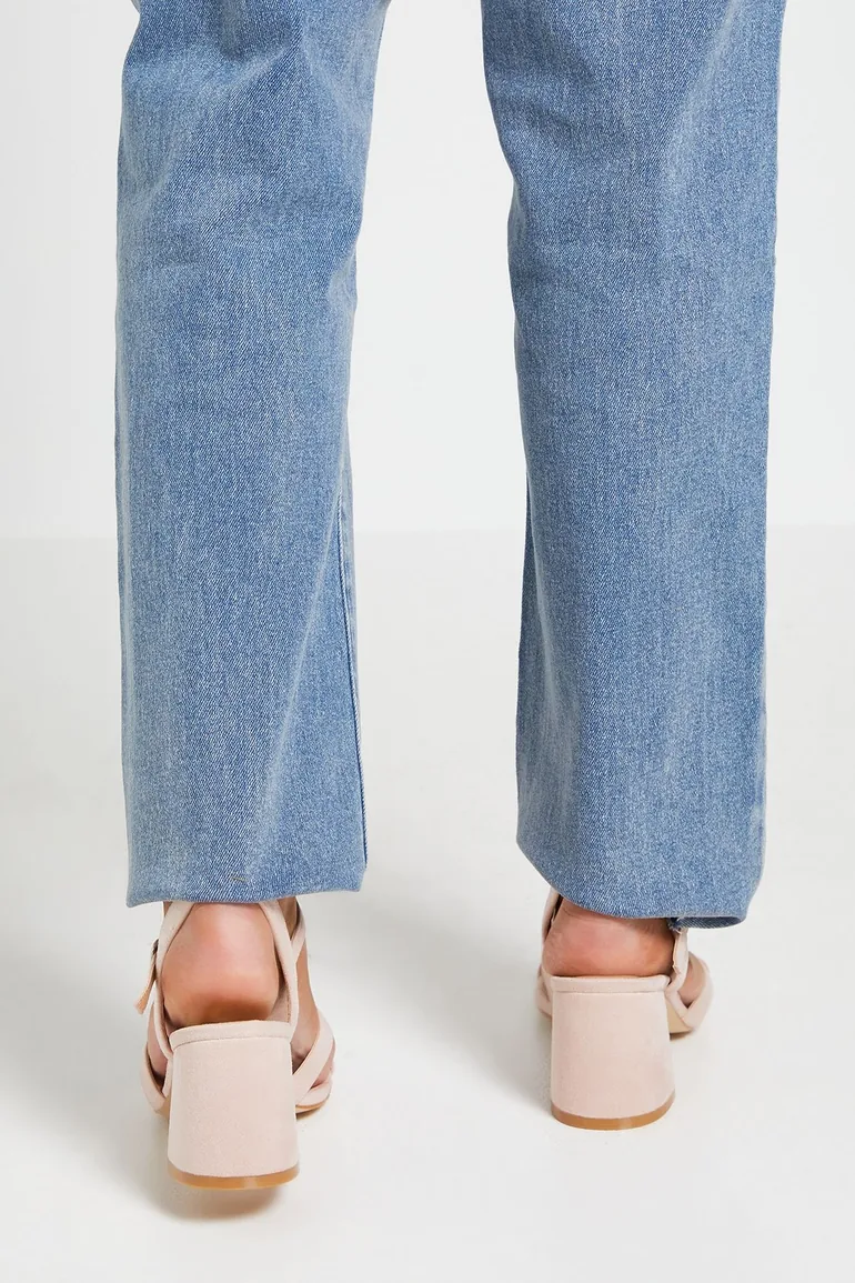 Wide Fit Samiyas Faux Suede Cross Strap Medium Block Heeled Sandals - 2