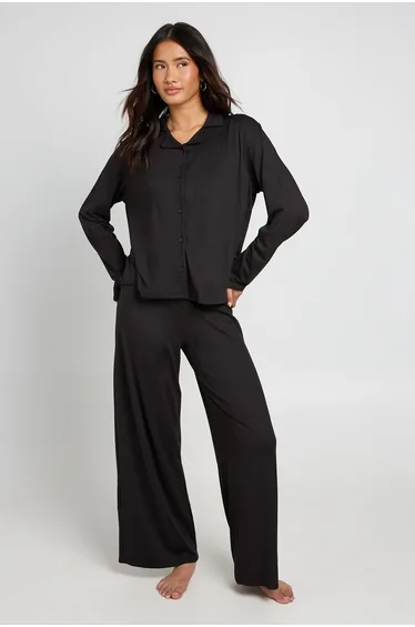 Soft Jersey Long Sleeve Top & Trousers Pyjama Set - black