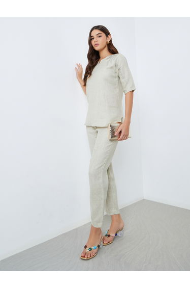 Women Embroidered Panel Top and Pants Co-Ords