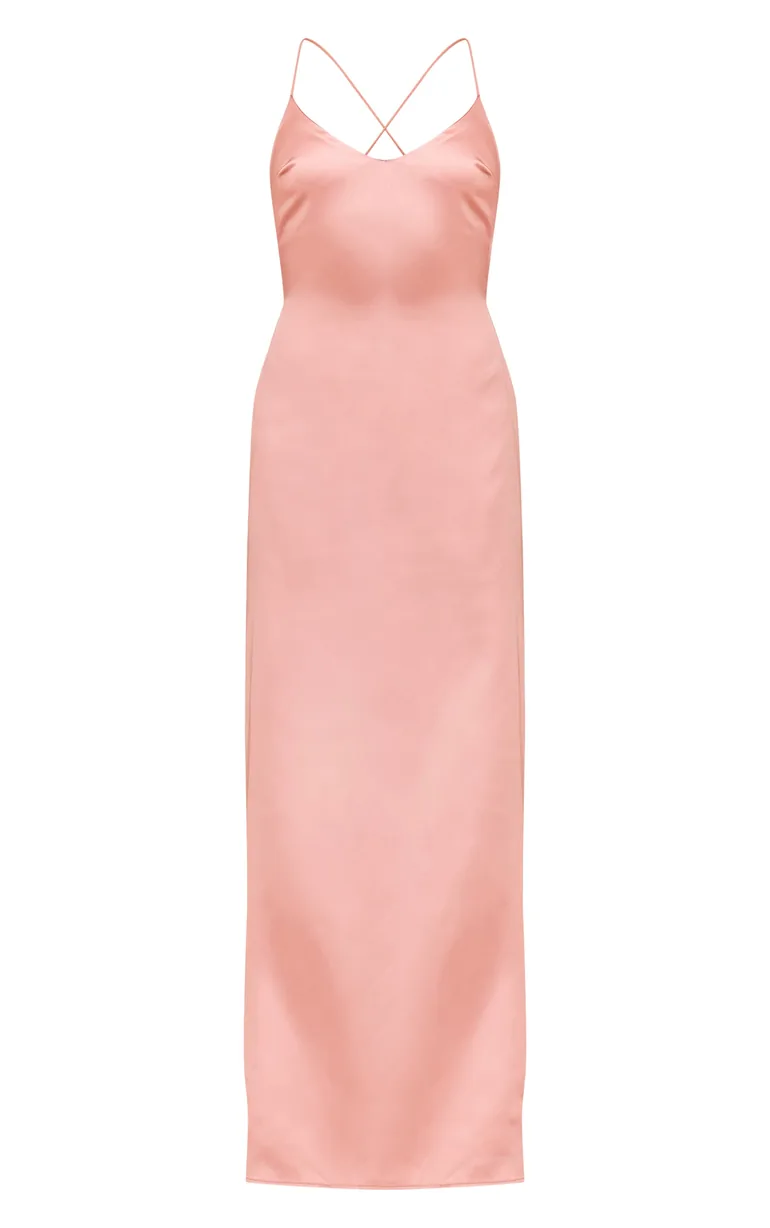 Petite Baby Pink Satin Strappy Open Back Maxi Dress Prettylittlething :  Dresses : VogaCloset Oman