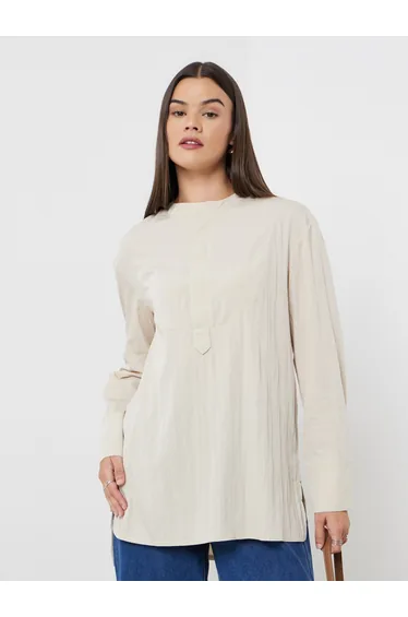 Beige Long Sleeve Tunic Top