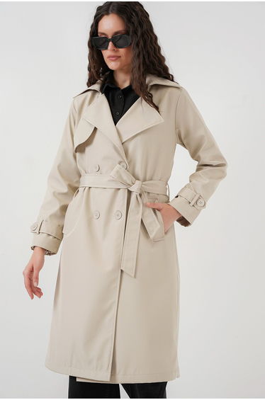 Double Breasted Collar Trench Coat - Beige