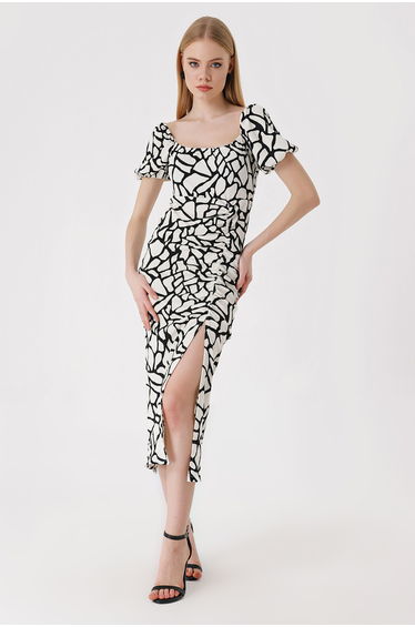 BDART Textured Midi Knit Dress with Square Collar