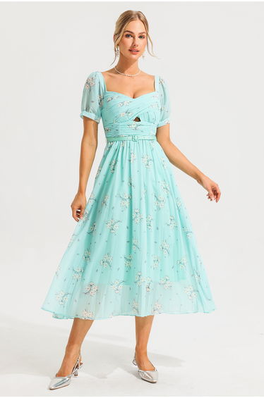 Félicie Floral Pleated Midi Dress With Belt