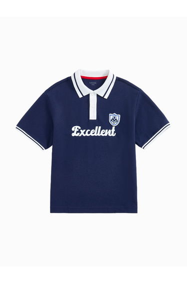 Boys' Short Sleeve Polo T-Shirt With Contrast Lines And Front Print