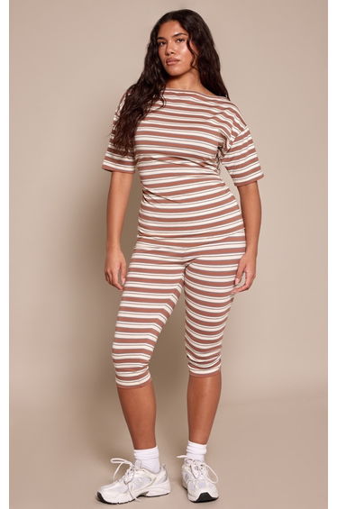 Shape Chocolate Striped Ruched Sides Top